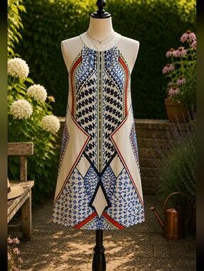 *VENUS Sleeveless Halter Midi Dress in Cream, Blue and Red Pit 19